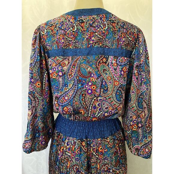 Diane Freis Midi Maxi Dress Paisley 3/4 Sleeve V Neck Elastic Waist V ne… - Picture 4 of 12